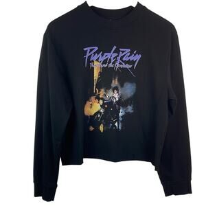 Prince Purple Rain Black and Purple Crew Neck Sweater Cropped L